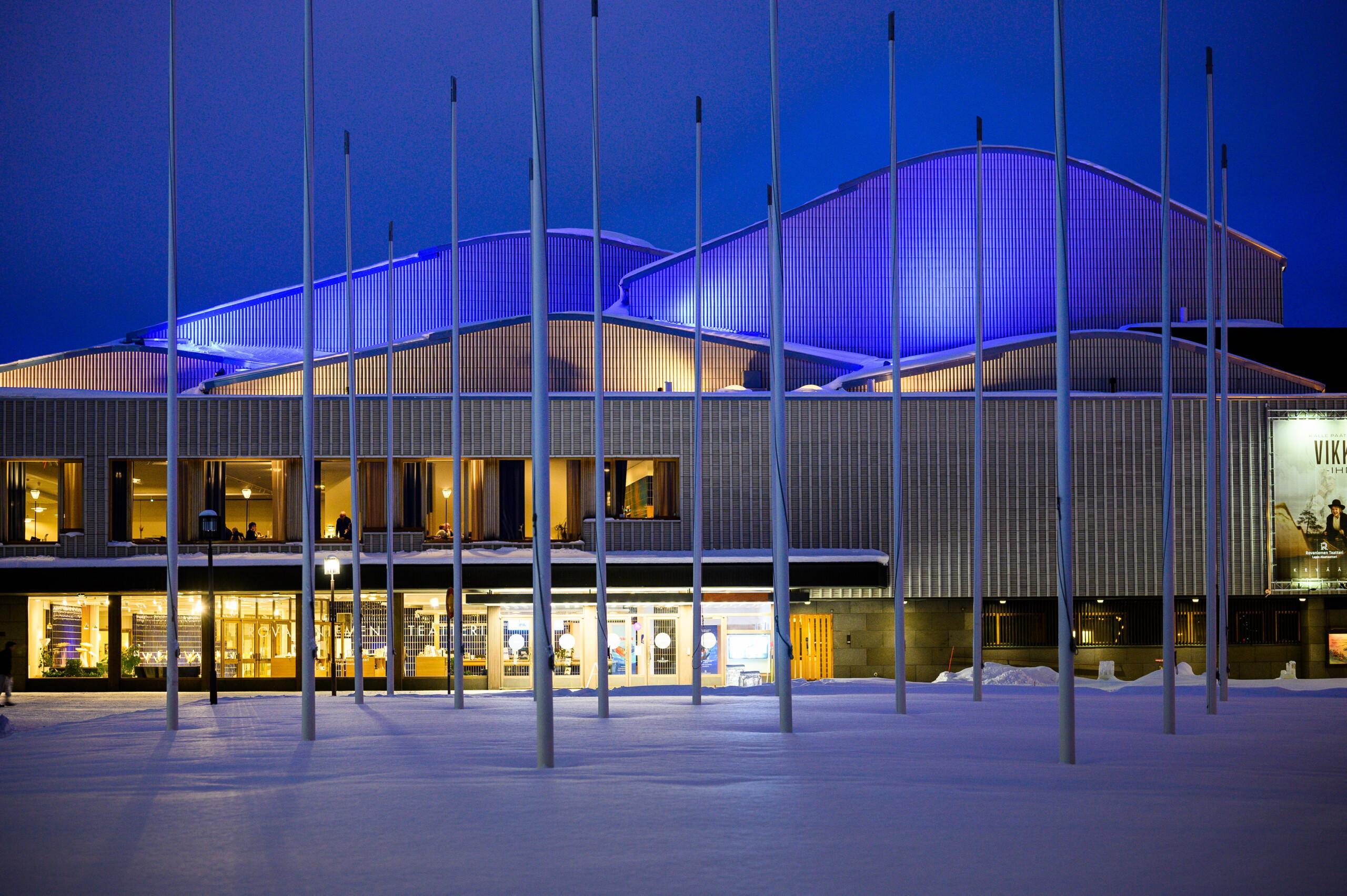 Lappia Hall in the colors of the Ukrainian flag.